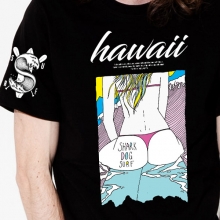 [돌돌] SHARK DOG-T-86 샤크독 서프 하와이 여름 서핑 불독 강아지 캐릭터 그래픽 디자인 티셔츠