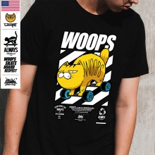 [돌돌] WOOPS_tshirts-113 스케이트보드 타는 고양이 웁스 그래픽 캐릭터 디자인 티셔츠 반팔티