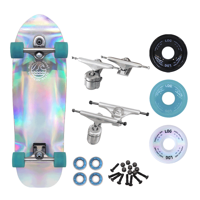 [커스텀 컴플릿-서프스케이트] Log Silver Spectrum/White Logo Surfskate(32/33.5)+트럭(로그or요우)+휠