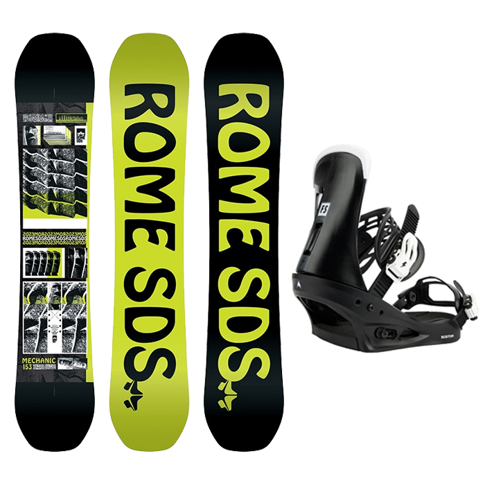 1920 ROME MECHANIC BOARD - 147 150 153 156 159 161W + 2223 Burton Mens Freestyle Re:Flex Snowboard Bindings - Black