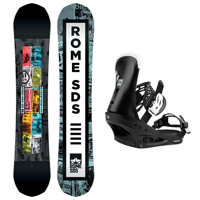 1920 ROME BLACKJACK BOARD - 150 153 156 159 + 2223 Burton Mens Freestyle Re:Flex Snowboard Bindings - Black