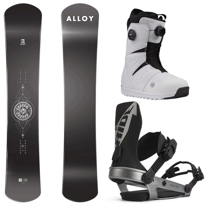 [햄머보드] 2122 Alloy Hermes Snowboard - 158 162 + 2122 Ride A-6 Snowboard Binding - Black + 2223 Nidecker Altai Boots