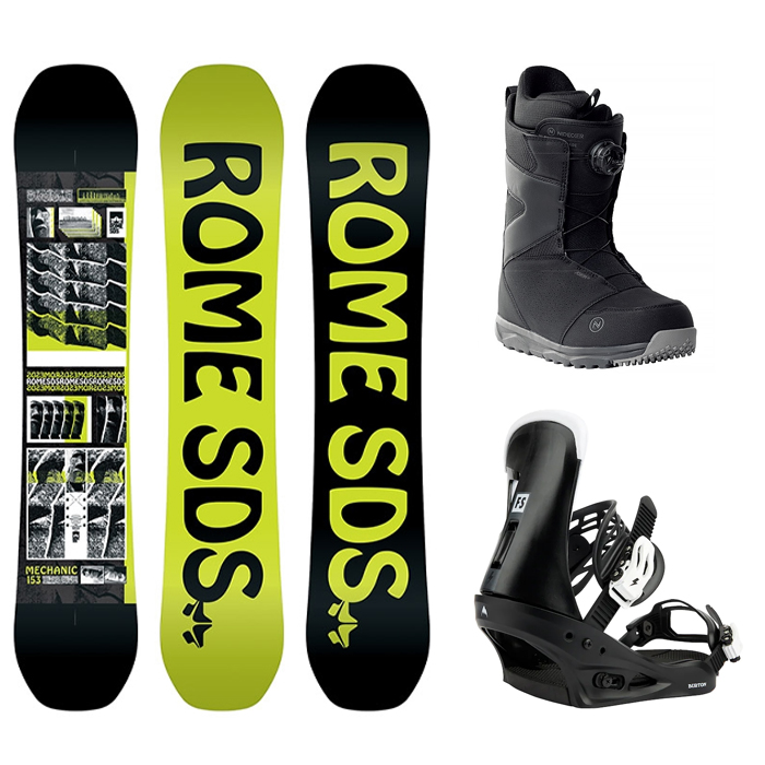 [입문 초중급 프리스타일]1920 ROME MECHANIC BOARD - 147 150 153 156 159 161W + 2223 Burton Mens Freestyle Re:Flex Snowboard Bindings - Black  + 2223 Nidecker Cascade Boots - Black