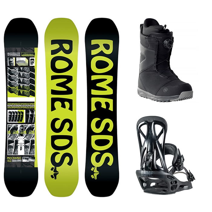 [입문 초중급 프리스타일]1920 ROME MECHANIC BOARD - 147 150 153 156 159 161W + 2223 Rome United Snowboard Bindings + 2223 Nidecker Cascade Boots - Black