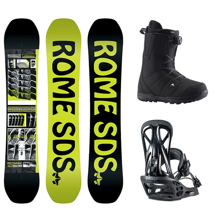 [입문 초중급 프리스타일]1920 ROME MECHANIC BOARD - 147 150 153 156 159 161W + 2223 Rome United Snowboard Bindings + 2223 Burton Mens Moto BOA® Snowboard Boots - Wide - Black