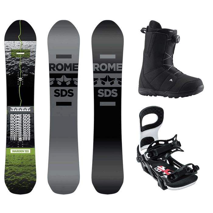 2021 ROME WARDEN SNOWBOARD - 149 152 155 158 160W + 2223 Bent Metal Bolt Snowboard Binding - White or Black + 2223 Burton Mens Moto BOA® Snowboard Boots - Wide - Black