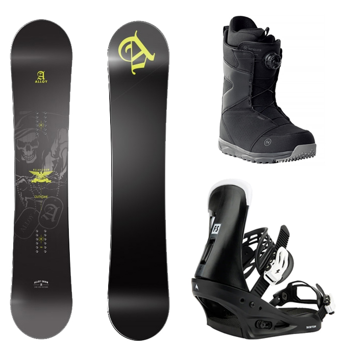 1920 ALLOY OUTKOME BOARD - 152 156 + 2223 Burton Mens Freestyle Re:Flex Snowboard Bindings - Black + 2223 Nidecker Cascade Boots - Black