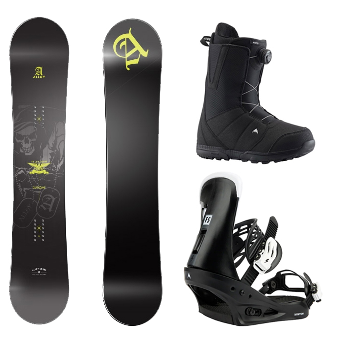 1920 ALLOY OUTKOME BOARD - 152 156 + 2223 Burton Mens Freestyle Re:Flex Snowboard Bindings - Black + 2223 Burton Mens Moto BOA® Snowboard Boots - Wide - Black