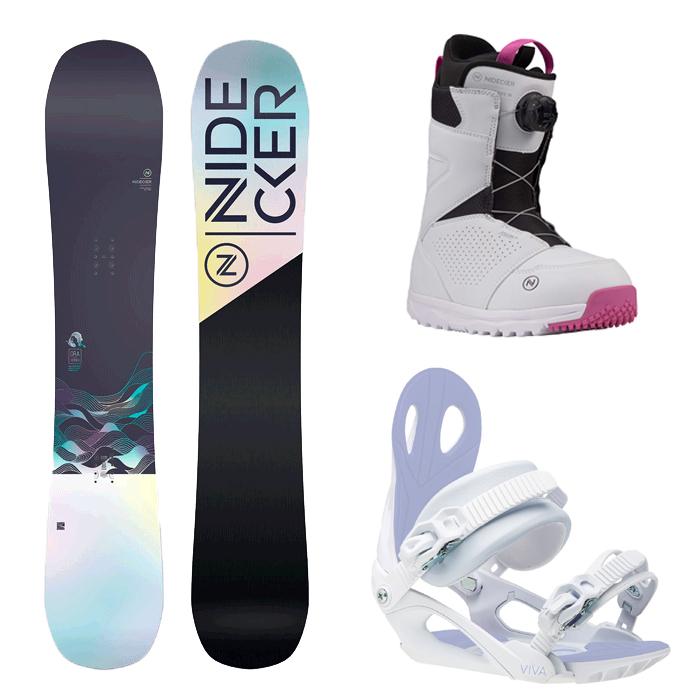 2223 Nidecker Ora Snowboard - 139N 143N 147M + 2223 Roxy Viva Snowboard Binding - White + 2223 Nidecker W Cascade Boots - White