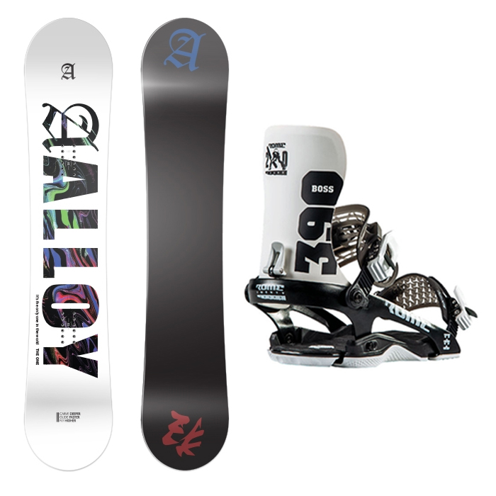 2122 Alloy The One Snowboard - 153 157 + 2223 Rome 390 Boss 20th Anniversary Snowboard Bindings - White