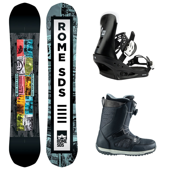 1920 ROME BLACKJACK BOARD - 150 153 156 159 + 2223 Burton Mens Freestyle Re:Flex Snowboard Bindings - Black + 2223 Rome Stomp Boa Snowboard boots - Black