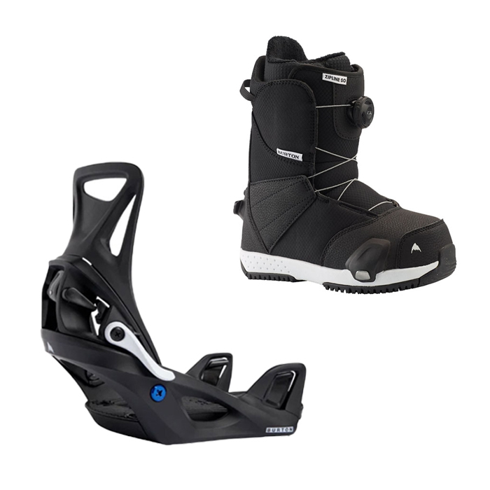 2223 Burton Kids Zipline Step On® Snowboard Boots - Black + 2223 Burton Kids Step On® Re:Flex Snowboard Bindings - Black