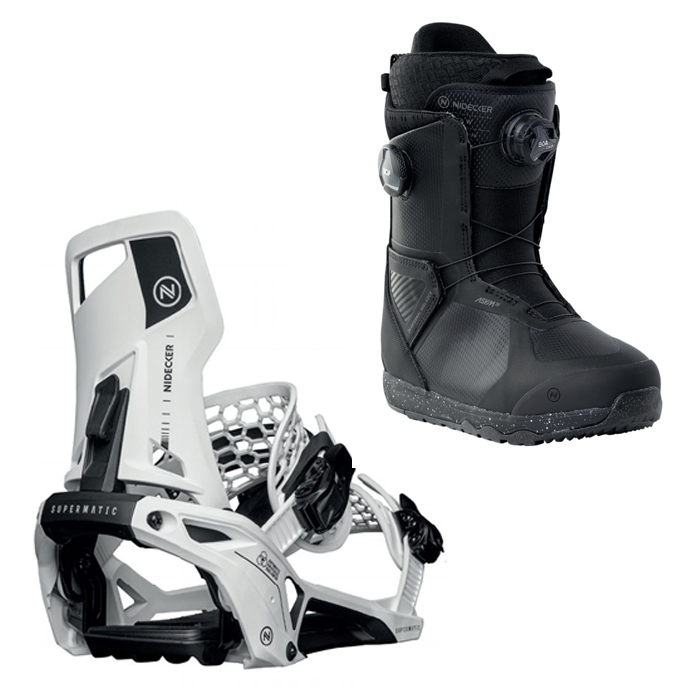 2324 Nidecker Supermatic Bindings - White + 2324 Nidecker Kita W Snowboard Boots - Black