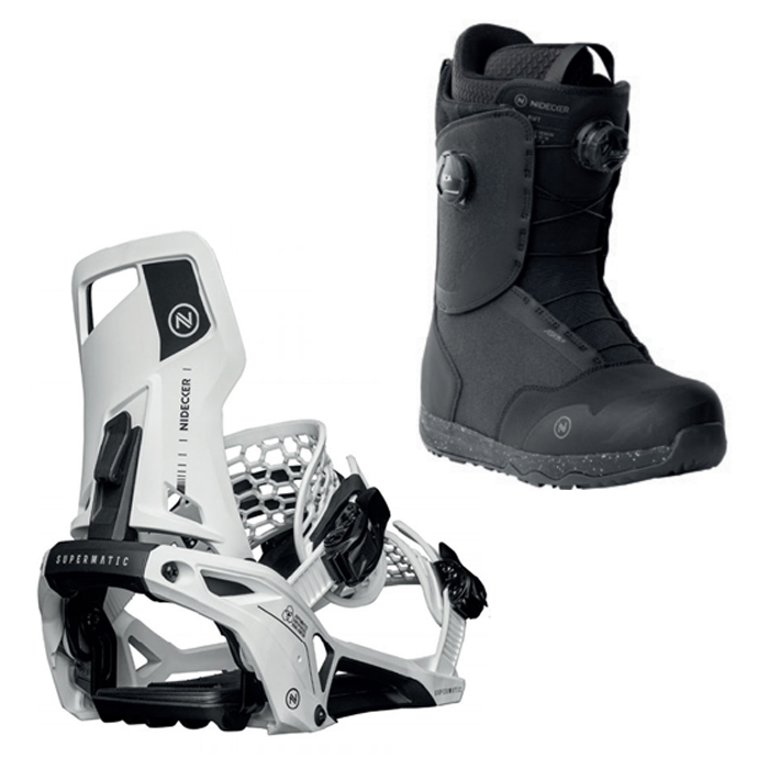 2324 Nidecker Supermatic Bindings - White + 2324 Nidecker Rift Snowboard Boots - Black