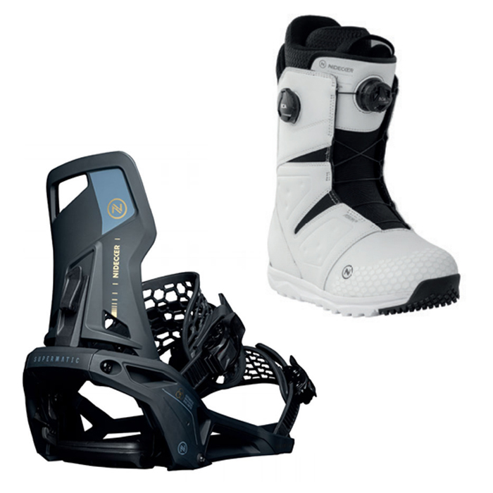 2324 Nidecker Supermatic Bindings - Black + 2324 Nidecker Altai Snowboard Boots - White