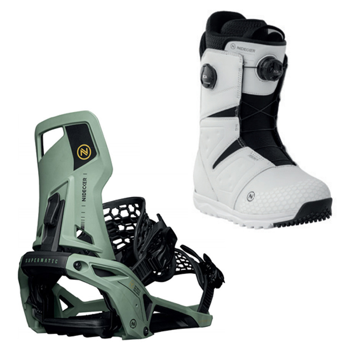 2324 Nidecker Supermatic Bindings - Olive + 2324 Nidecker Altai Snowboard Boots - White