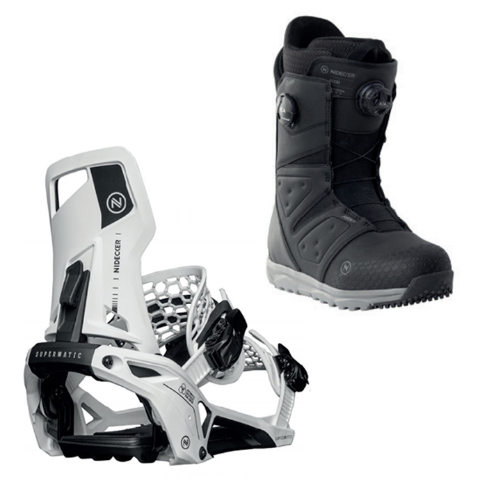 2324 Nidecker Supermatic Bindings - White + 2324 Nidecker Altai Snowboard Boots - Black