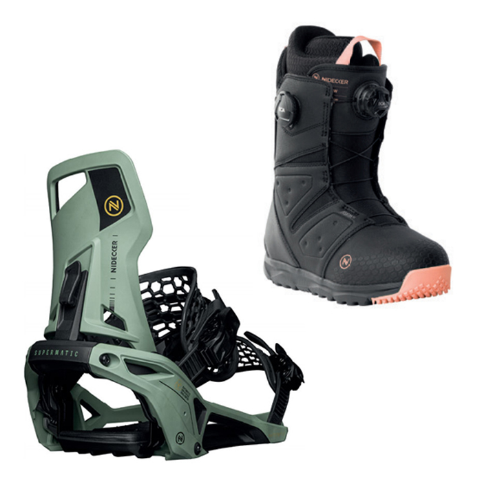 2324 Nidecker Supermatic Bindings - Olive + 2324 Nidecker Altai W Snowboard Boots - Black