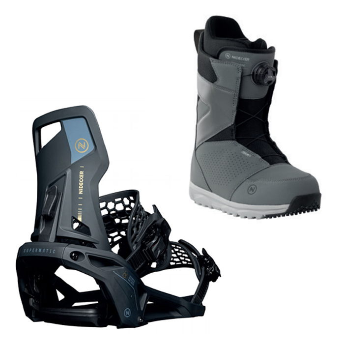 2324 Nidecker Supermatic Bindings - Black + 2324 Nidecker Cascade Snowboard Boots - Gray
