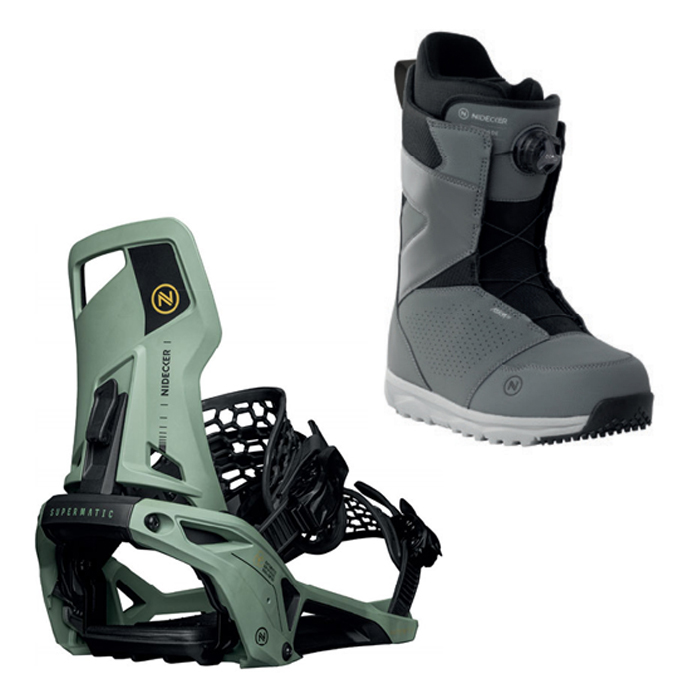 2324 Nidecker Supermatic Bindings - Olive + 2324 Nidecker Cascade Snowboard Boots - Gray