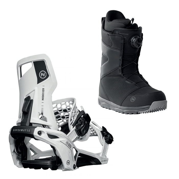 2324 Nidecker Supermatic Bindings - White + 2324 Nidecker Cascade Snowboard Boots - Black