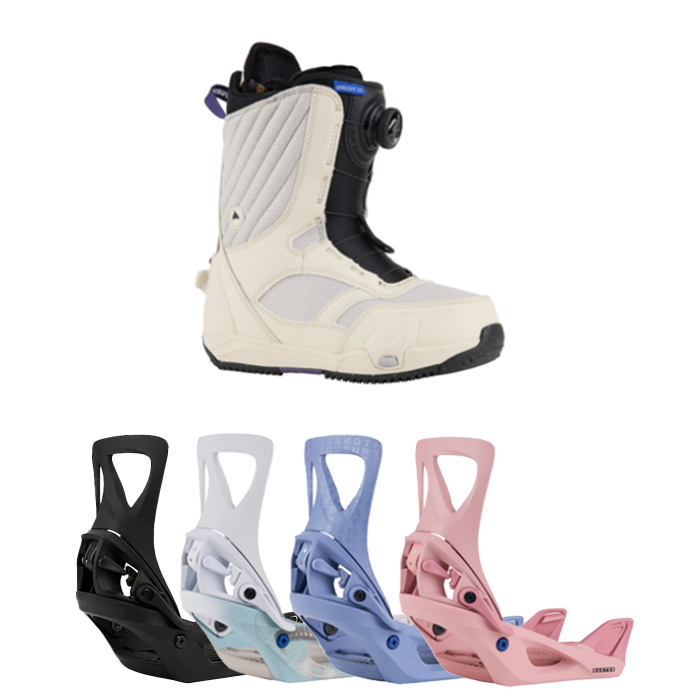2324 Burton Women's Limelight Step On® Snowboard Boots - Wide - Stout White + 2324 Burton Women's Step On® Re:Flex Snowboard Bindings