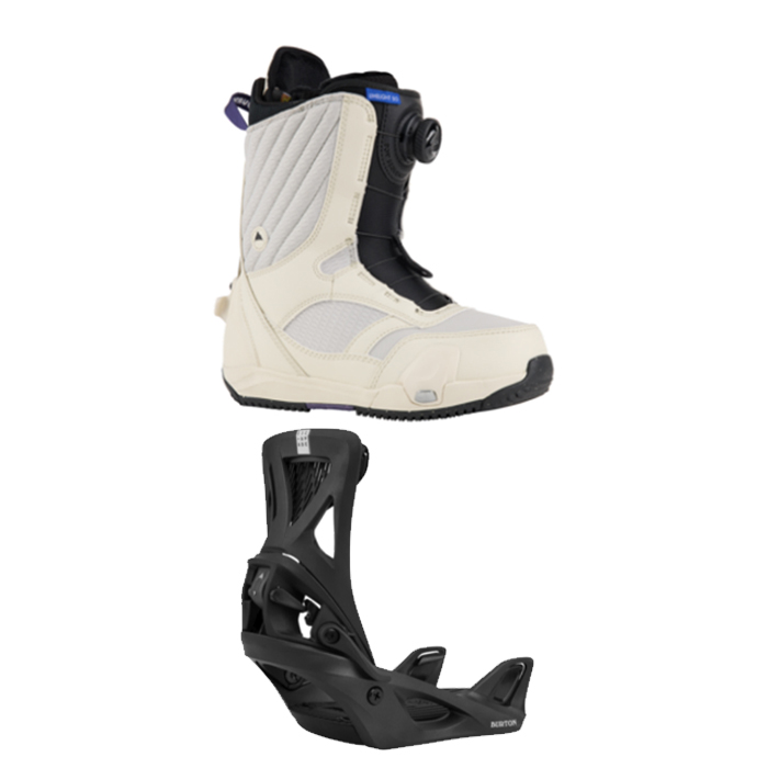 2324 Burton Women's Limelight Step On® Snowboard Boots - Wide - Stout White + 2324 Burton Women's Step On® Escapade Re:Flex Snowboard Bindings - Black