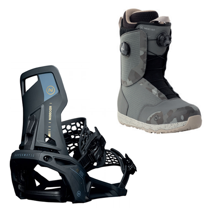 2324 Nidecker Supermatic Bindings - Black + 2324 Nidecker Rift Snowboard Boots - Gray Camo (니데커 슈퍼매틱/슈퍼메틱 세트)