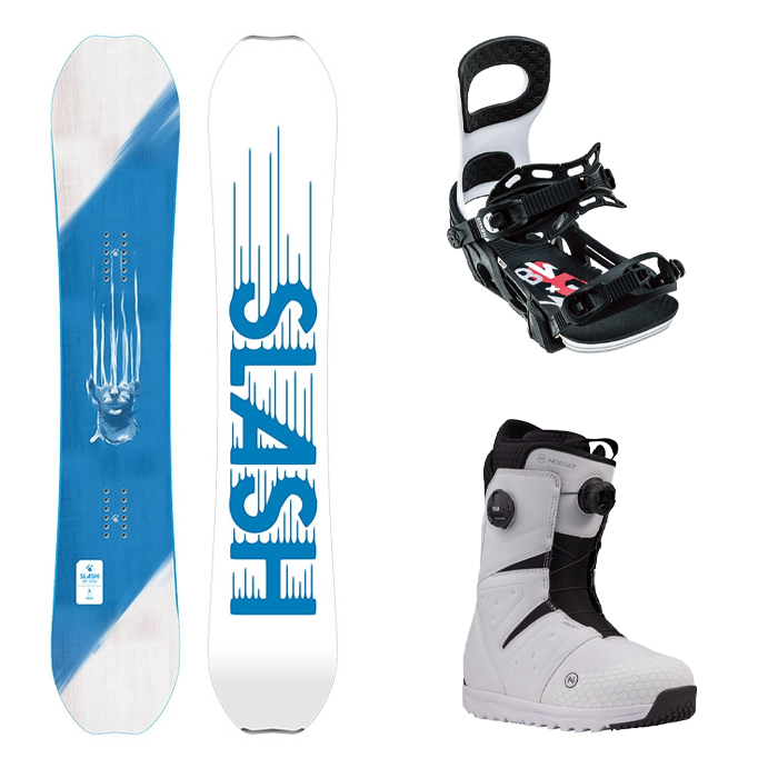 [더블보아 초중급라이딩 추천셋트] 1920 SLASH ATV BOARD - 156 158 + 2223 Bent Metal Bolt Snowboard Binding - White + 2324 Nidecker Altai Boots - White