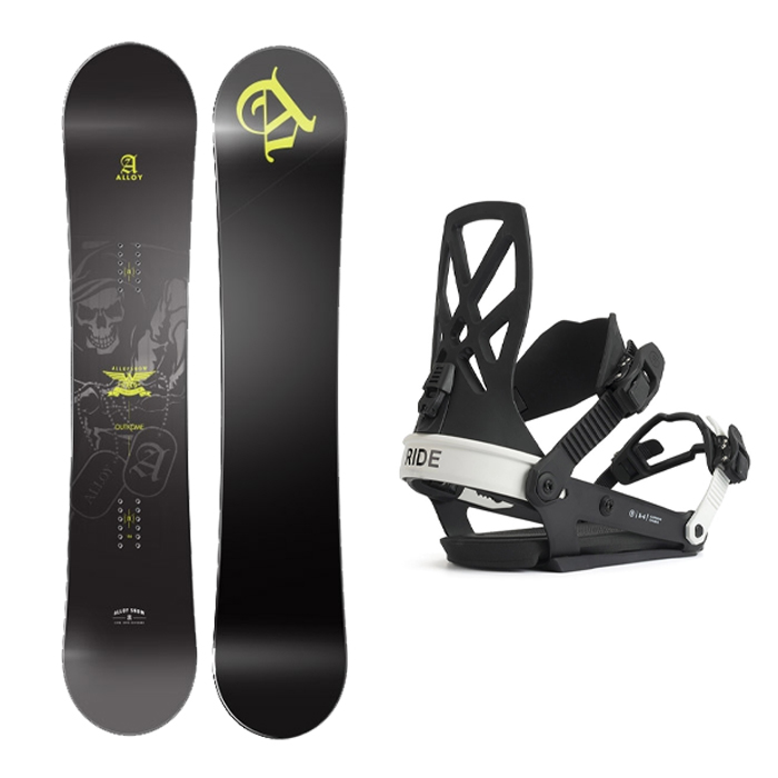 [초중급추천셋트] 1920 ALLOY OUTKOME BOARD - 152, 156 + 2122 Ride A-4 Snowboard Binding - Classic Black