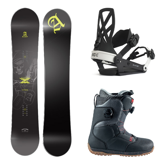 [더블보아 초중급추천셋트] 1920 ALLOY OUTKOME BOARD - 152, 156 + 2122 Ride A-4 Snowboard Binding - Classic Black + 2223 Rome Bodega Boa Snowboard boots - Black