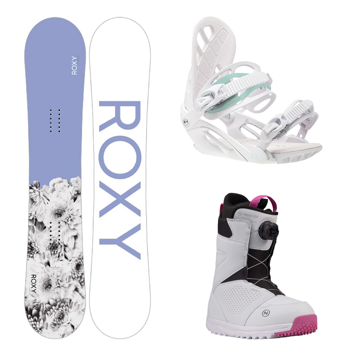 [여성용 초중급추천셋트] 2223 Roxy Dawn Snowboard - 142 146 149 + 2223 Roxy Lola Snowboard Binding - White + 2223 Nidecker W Cascade Boots - White