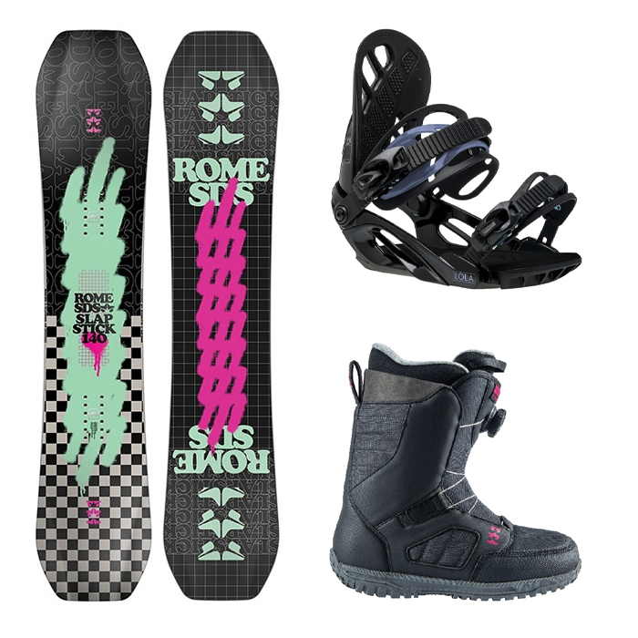 [여성&아동 초중급추천셋트] 2223 Rome Slapstick Snowboard - 130 135 140 145 + 2223 Roxy Lola Snowboard Binding - Black + 2223 Rome Wns Stomp Boa Snowboard boots - Black