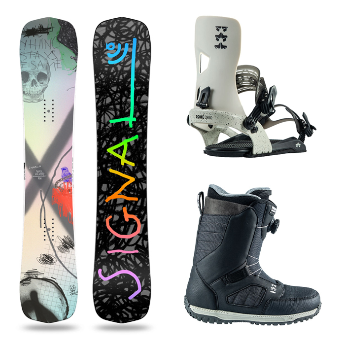 [초중급추천셋트] 2223 Signal Park Rocker Same Same Snowboard - 152 156 + 2223 Rome Crux Snowboard Bindings - Bone White + 2223 Rome Stomp Boa Snowboard boots - Black