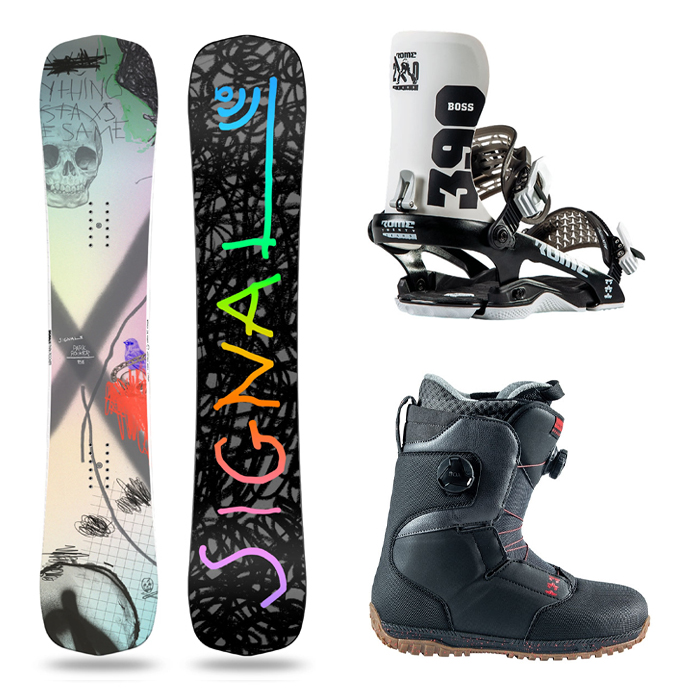 [더블보아 고퀄러티 트릭 추천셋트] 2223 Signal Park Rocker Same Same Snowboard - 152 156 + 2223 Rome 390 Boss 20th Anniversary Snowboard Bindings - White + 2223 Rome Bodega Boa Snowboard boots - Black